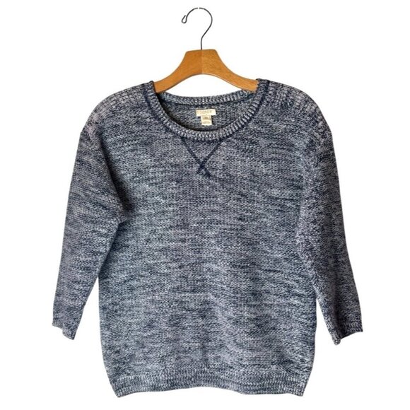 J Crew Sweater Women XS Navy Blue White Heather Cotton Blend Knit Crew Neck - Picture 1 of 8